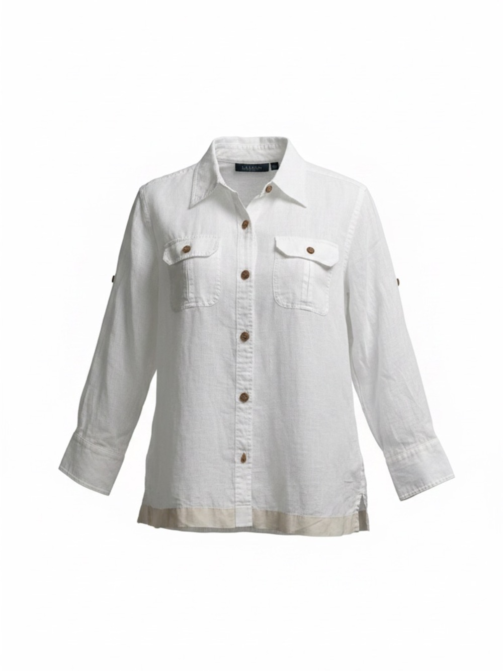 Lauren Ralph Lauren White Button-Front Shirt with Contrast Buttons
